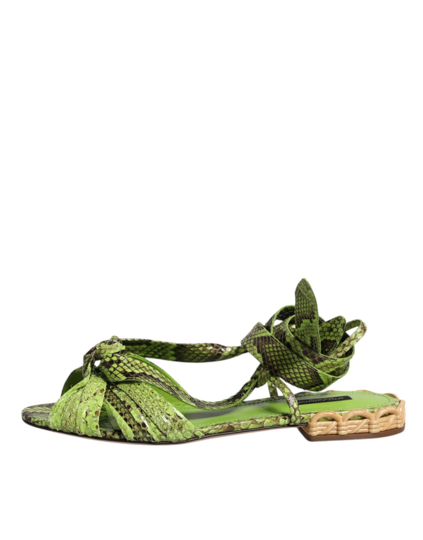 Dolce & Gabbana Green Animal Print Ankle Wrap Sandals Shoes - EU39.5/US9.5