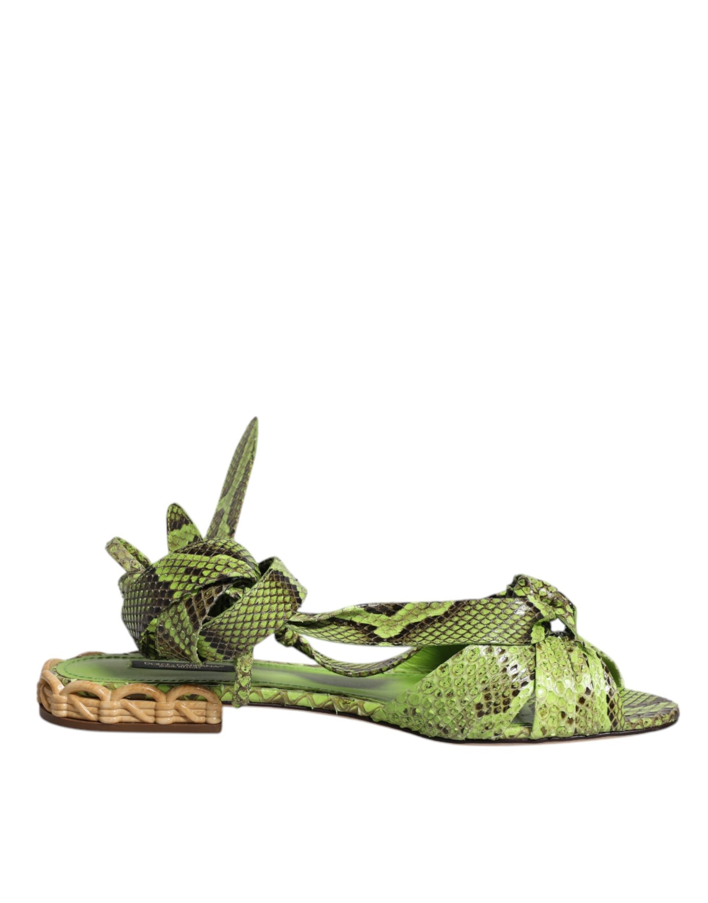 Dolce & Gabbana Green Animal Print Ankle Wrap Sandals Shoes - EU39.5/US9.5