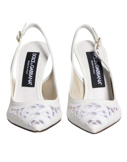 Dolce & Gabbana White Leather Stiletto Heels Slingback Shoes - EU36/US6