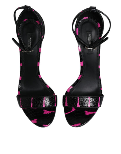 Dolce & Gabbana Black Fuchsia Leather DG Heels Sandals Shoes - EU39/US9