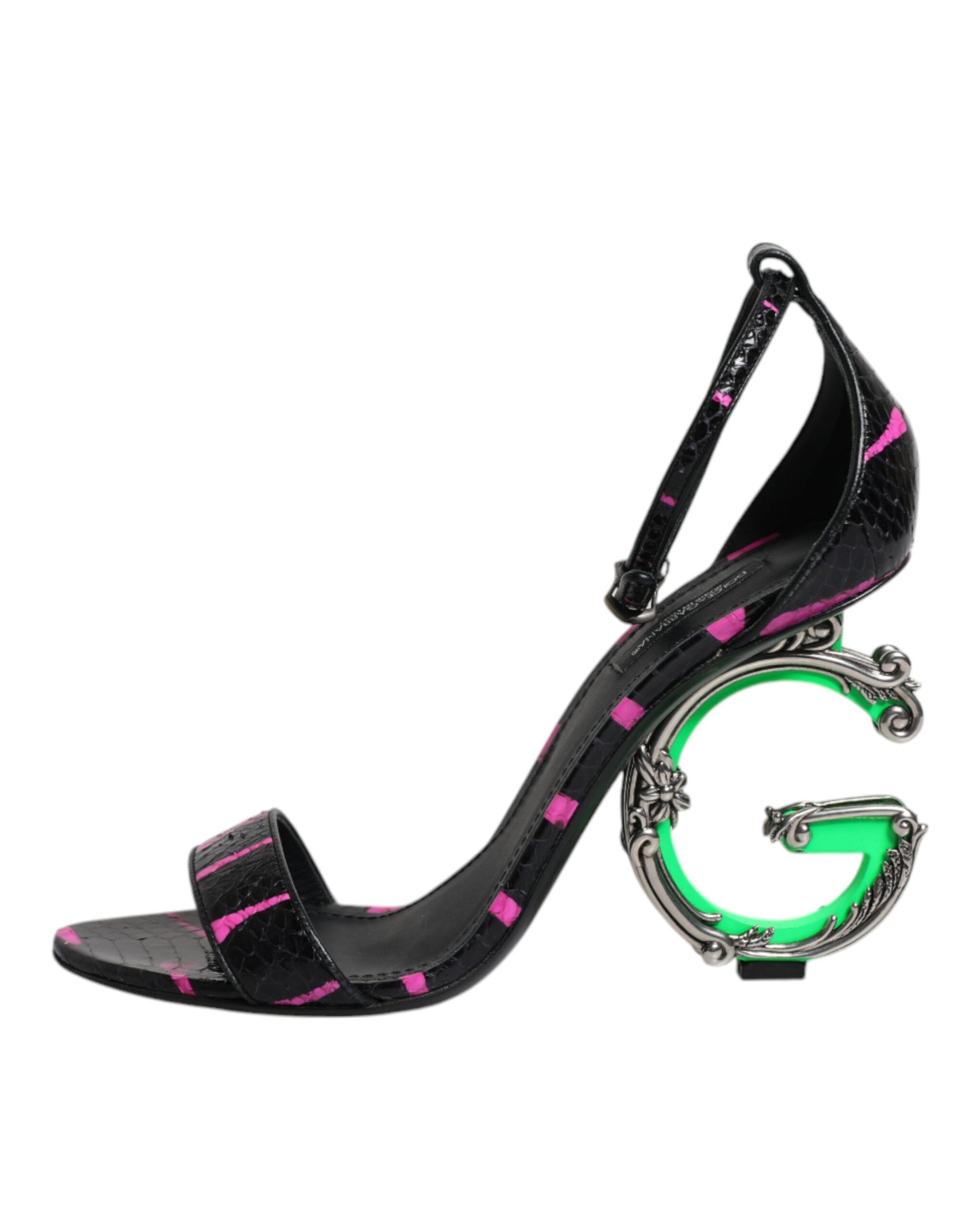 Dolce & Gabbana Black Fuchsia Leather DG Heels Sandals Shoes - EU39/US9