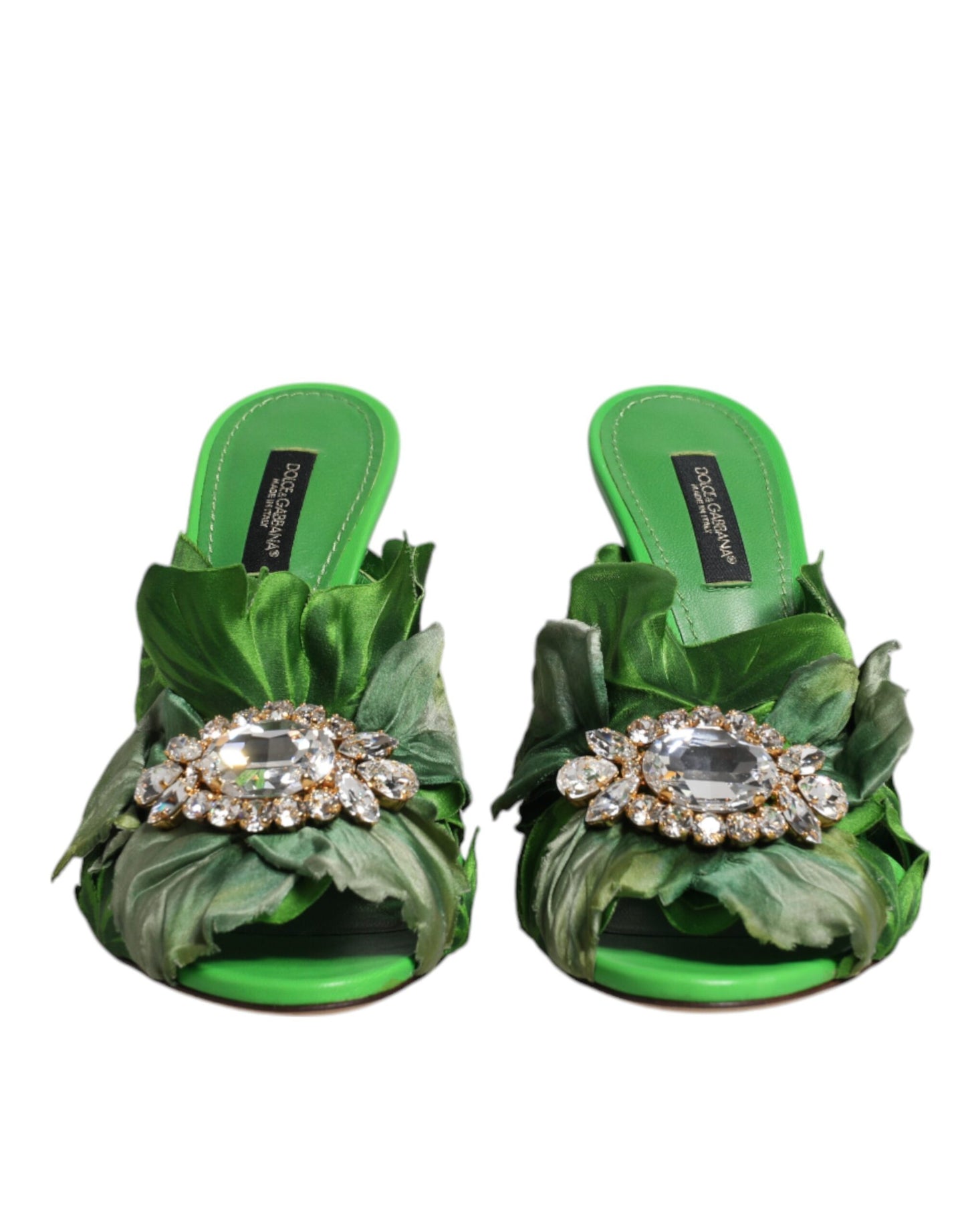 Dolce & Gabbana Green Crystal Slides KEIRA Sandal Shoes - EU37.5/US7.5