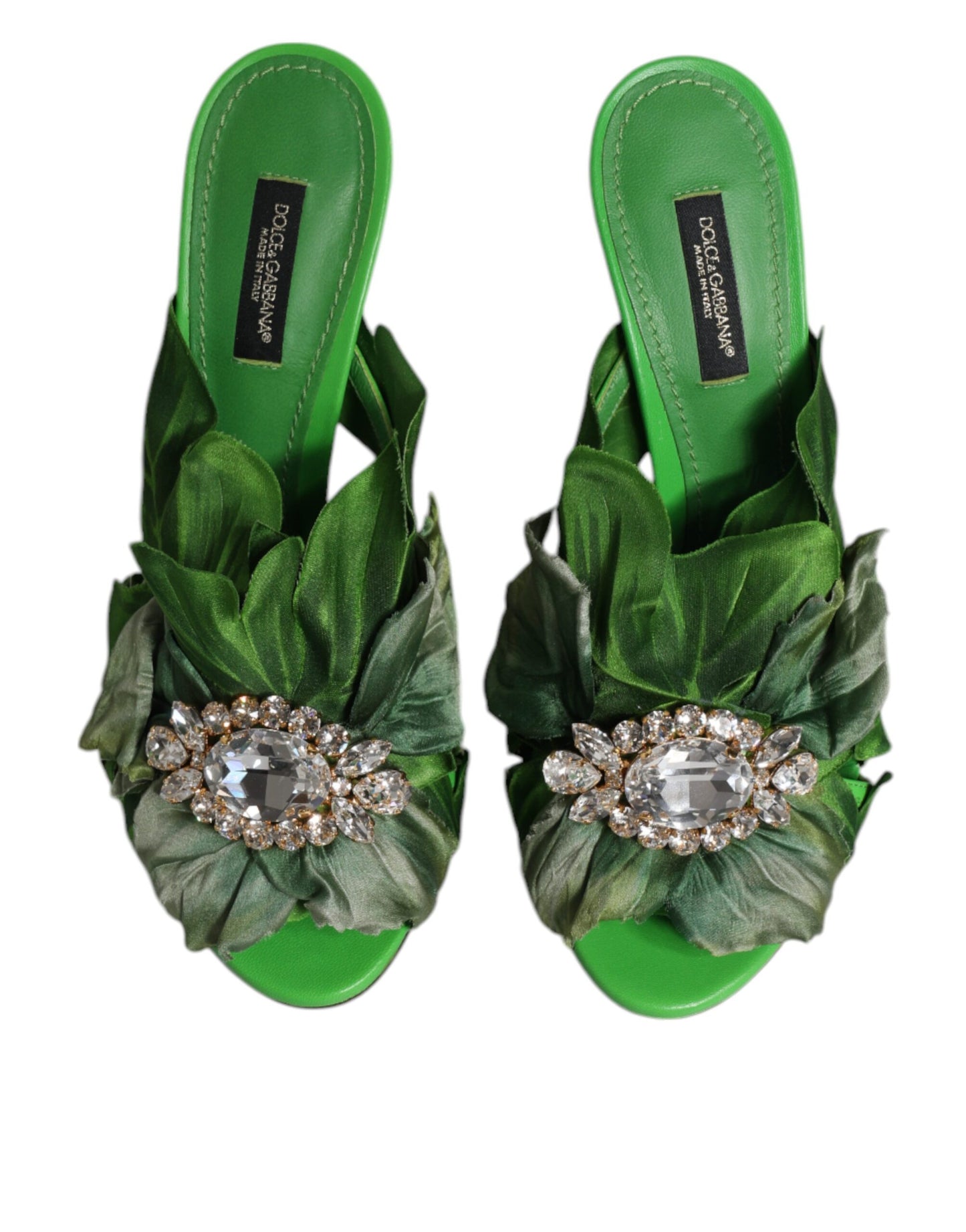 Dolce & Gabbana Green Crystal Slides KEIRA Sandal Shoes - EU37.5/US7.5