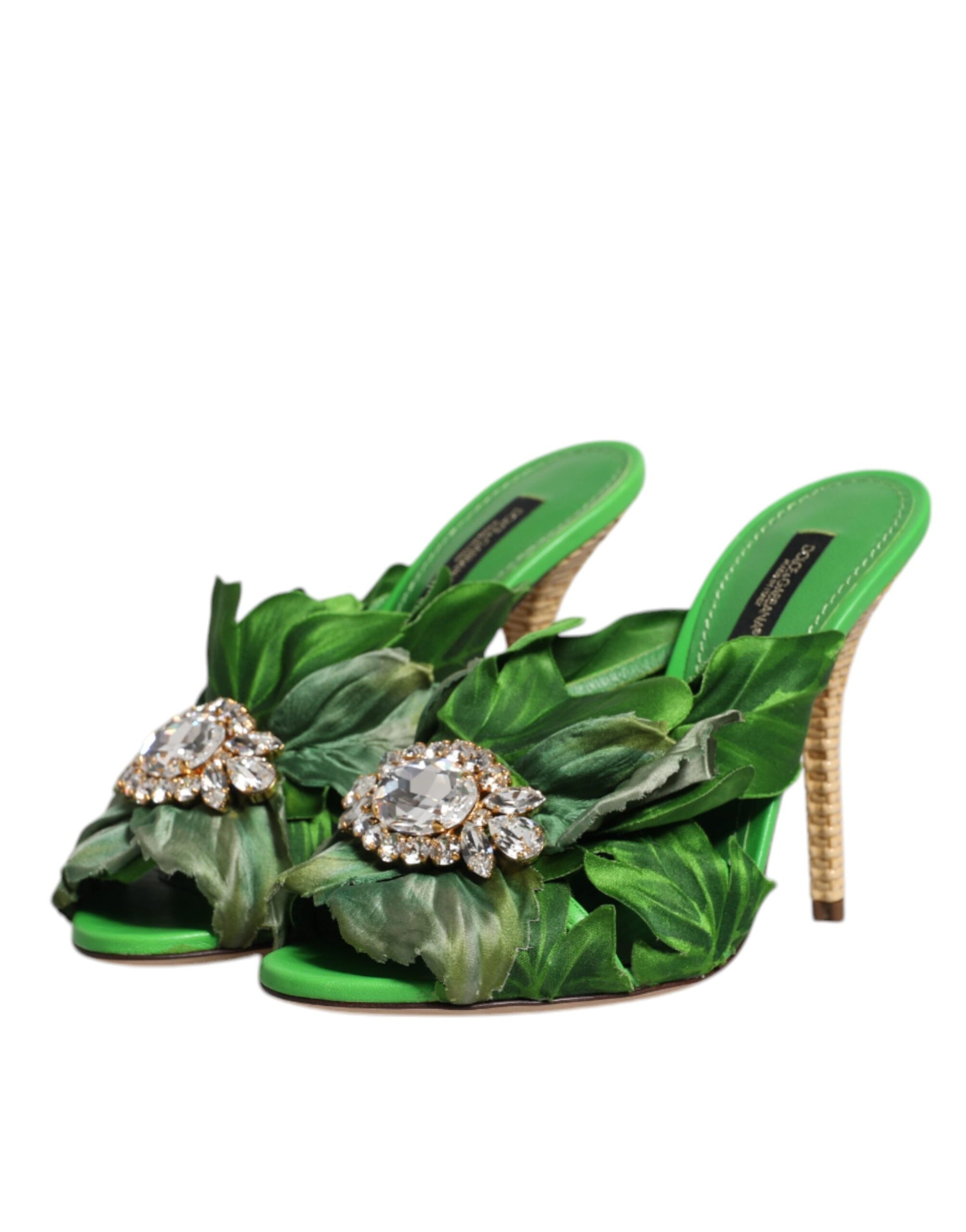 Dolce & Gabbana Green Crystal Slides KEIRA Sandal Shoes - EU37.5/US7.5