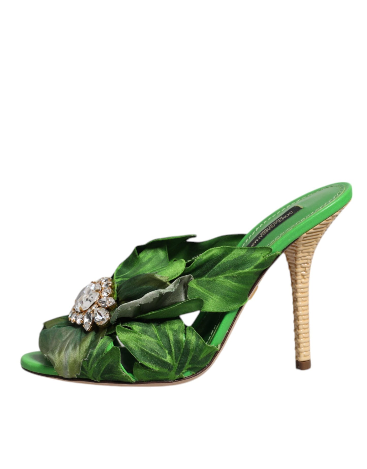 Dolce & Gabbana Green Crystal Slides KEIRA Sandal Shoes - EU37.5/US7.5