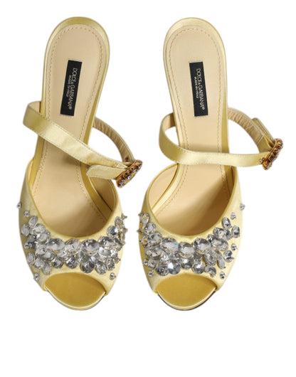 Dolce & Gabbana Yellow Crystal Slides KEIRA Sandals Shoes - EU39/US9