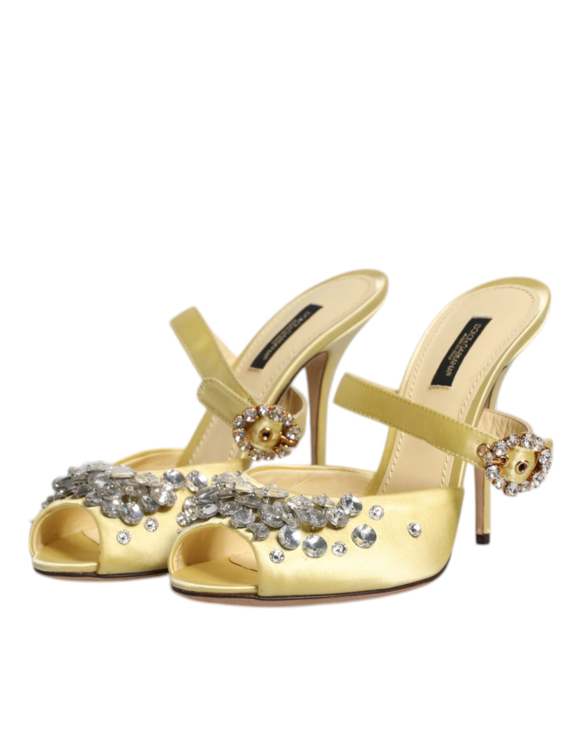 Dolce & Gabbana Yellow Crystal Slides KEIRA Sandals Shoes - EU39/US9