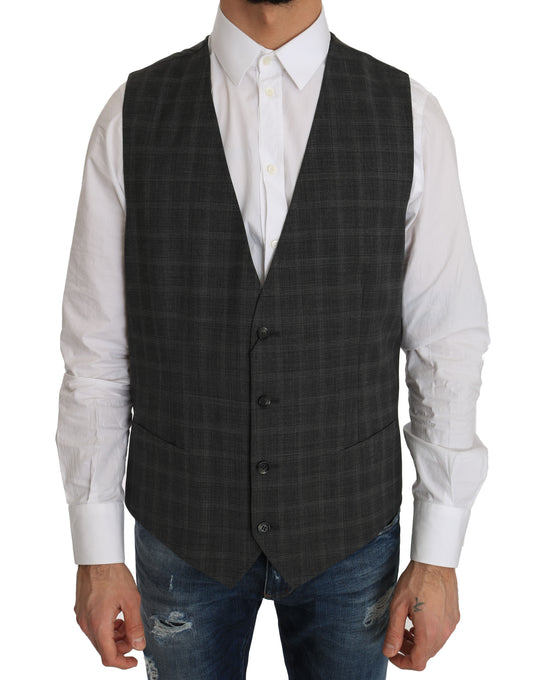 Dolce & Gabbana Elegant Checkered Wool Vest for the Urbane Man - IT52 | XL