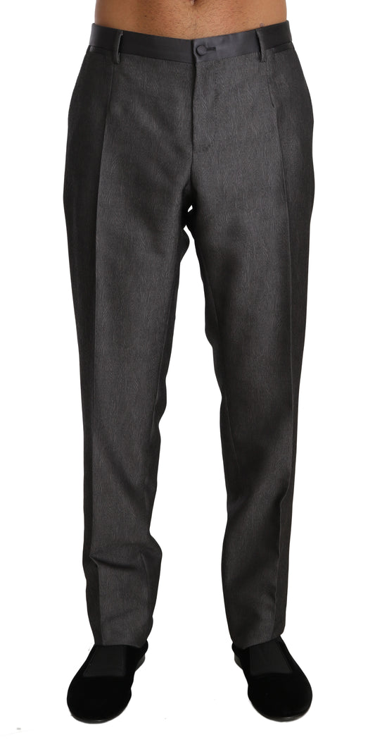 Dolce & Gabbana Elegant Patterned Gray Wool Blend Trousers - IT54 | XXL