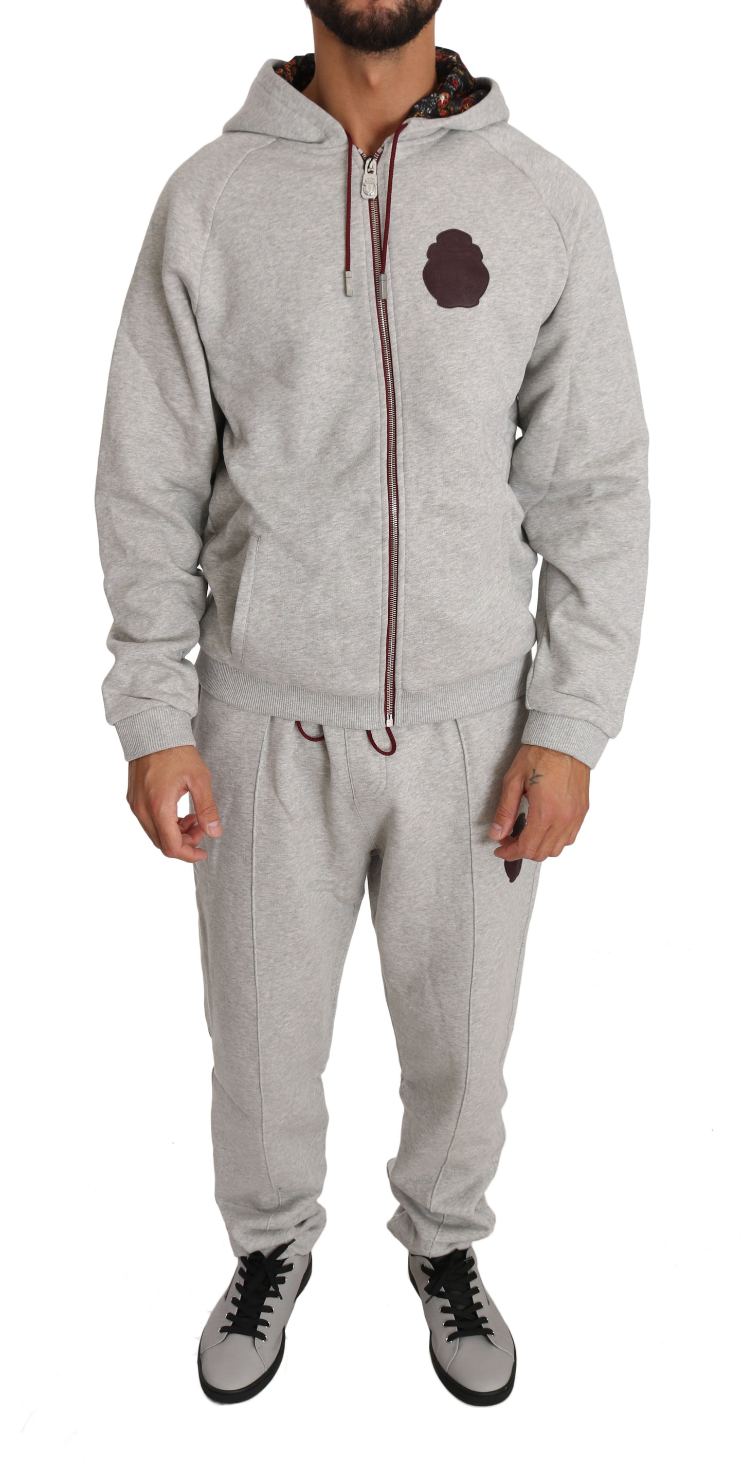 Billionaire Italian Couture Elegant Gray Hooded Sweatsuit Ensemble - 3XL