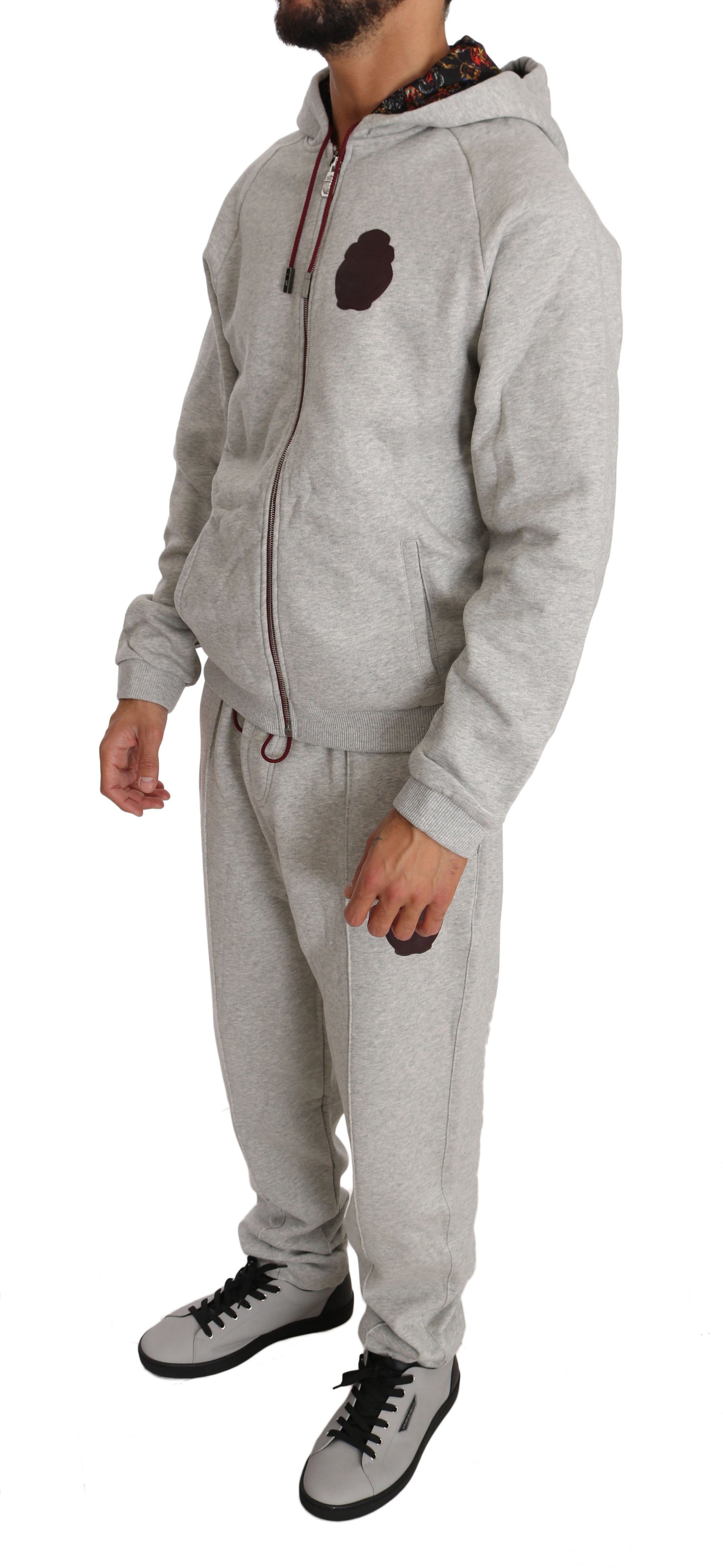 Billionaire Italian Couture Elegant Gray Hooded Sweatsuit Ensemble - 3XL