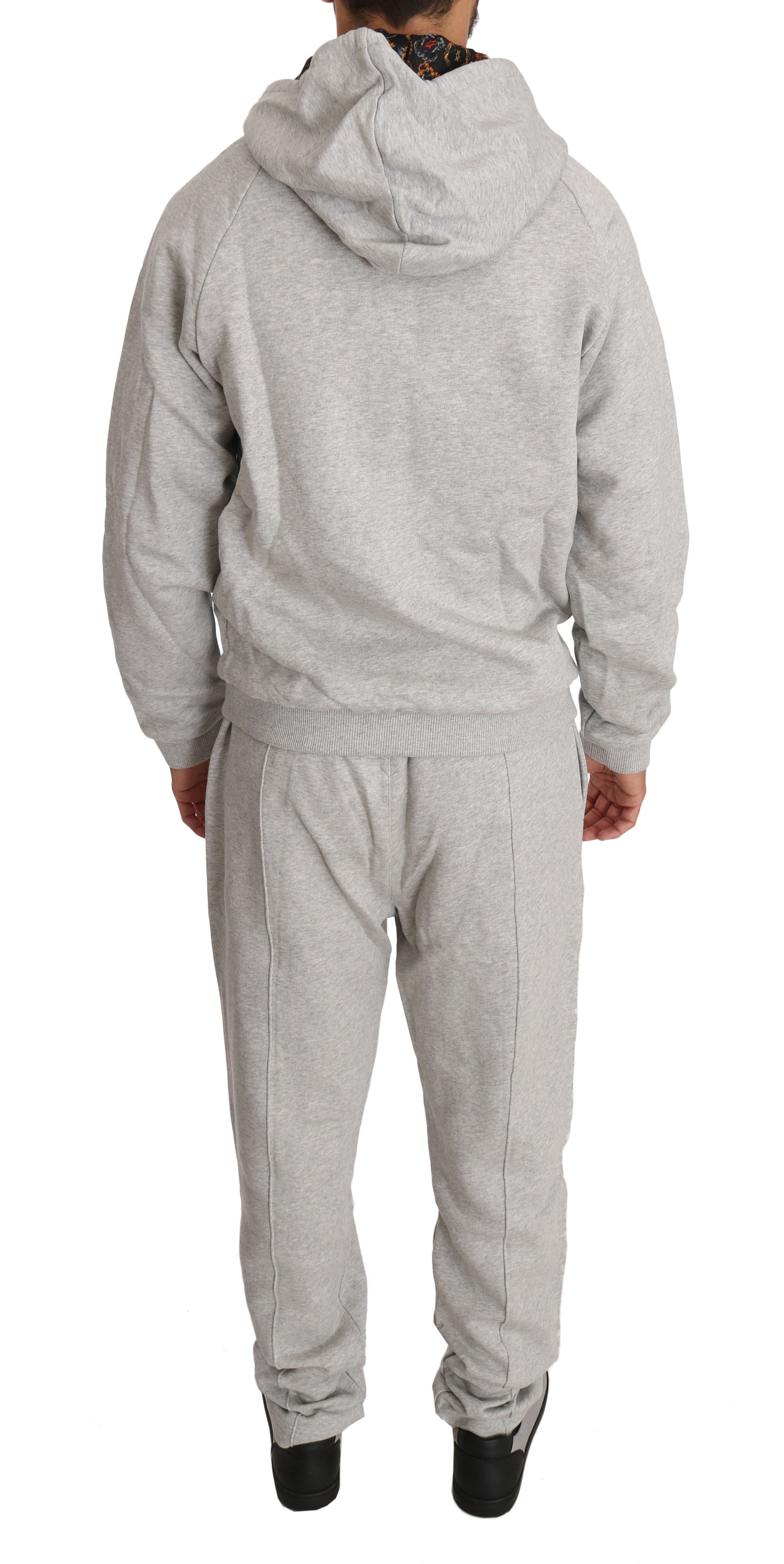 Billionaire Italian Couture Elegant Gray Hooded Sweatsuit Ensemble - 3XL