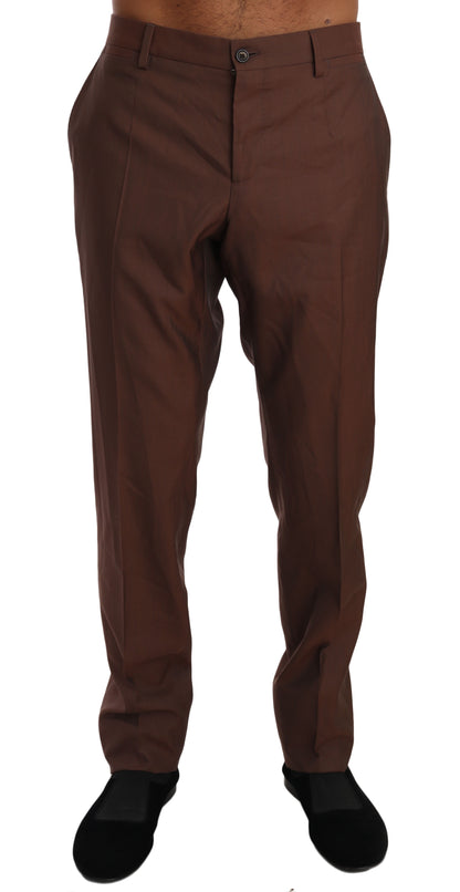 Dolce & Gabbana Elegant Brown Wool-Silk Formal Pants - IT54 | XXL