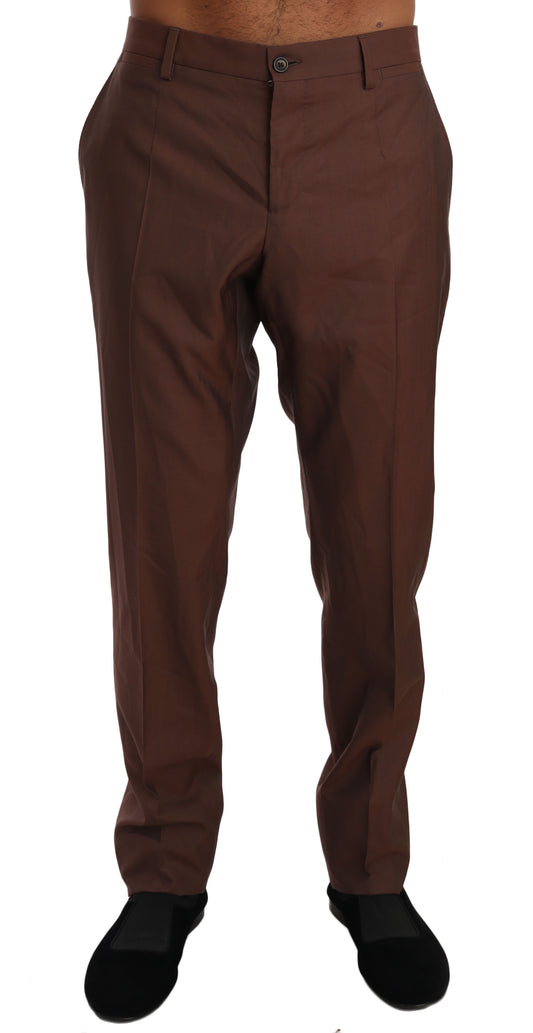 Dolce & Gabbana Elegant Brown Wool-Silk Formal Pants - IT54 | XXL