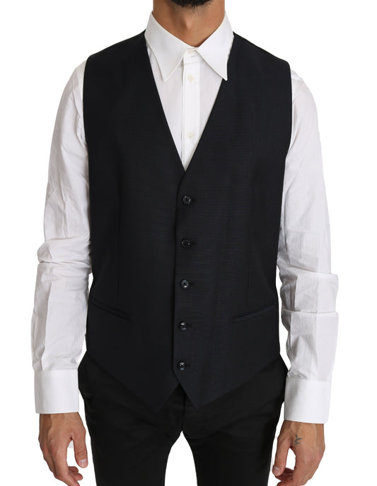 Dolce & Gabbana Elegant Gray Slim-Fit Wool-Silk Vest - IT52 | XL