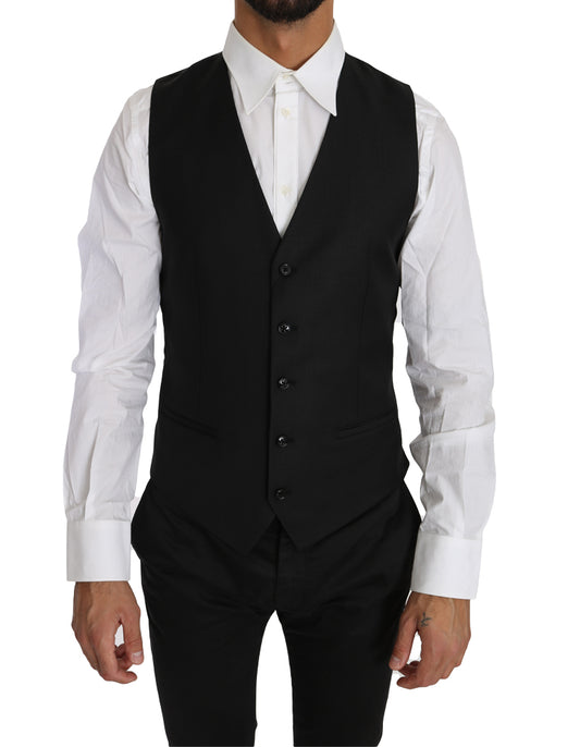 Dolce & Gabbana Sleek Black Wool-Silk Formal Vest - IT46 | S