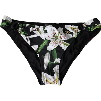 Dolce & Gabbana Black Lily Print Swimwear Bottom Beachwear Bikini - IT2 | S