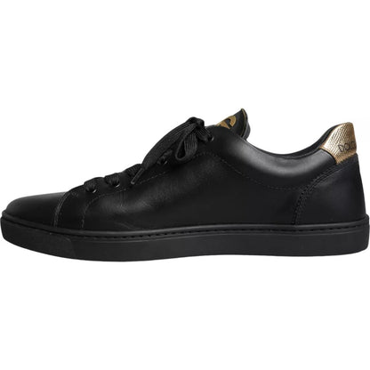 Dolce & Gabbana Black Leather Heart Low Top Sneaker Shoes - EU42.5/US9.5