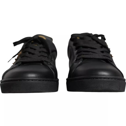 Dolce & Gabbana Black Leather Heart Low Top Sneaker Shoes - EU42.5/US9.5