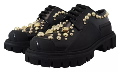 Dolce & Gabbana Black Leather Trekking Derby Embellished Shoes - EU36/US6