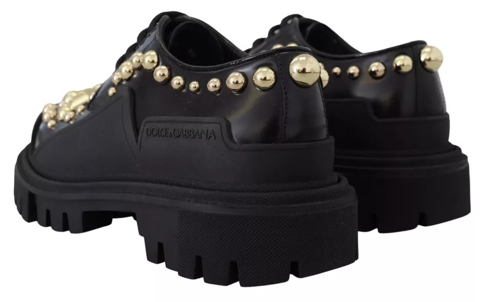 Dolce & Gabbana Black Leather Trekking Derby Embellished Shoes - EU36/US6