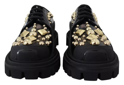 Dolce & Gabbana Black Leather Trekking Derby Embellished Shoes - EU36/US6