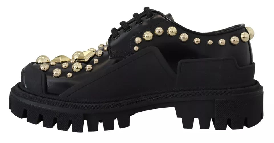 Dolce & Gabbana Black Leather Trekking Derby Embellished Shoes - EU36/US6