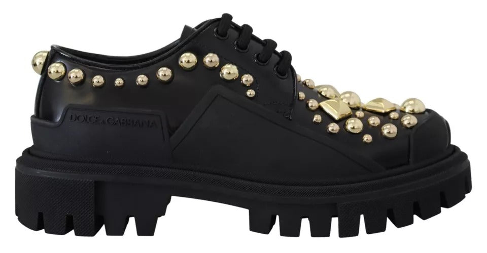 Dolce & Gabbana Black Leather Trekking Derby Embellished Shoes - EU36/US6