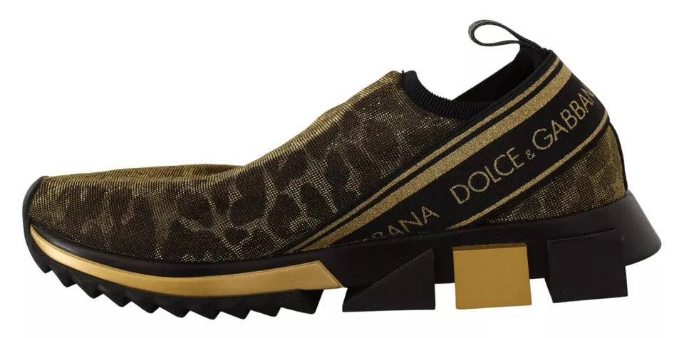 Dolce & Gabbana Gold Glitter Leopard Sorrento Sneakers Shoes - EU40.5/US10.5