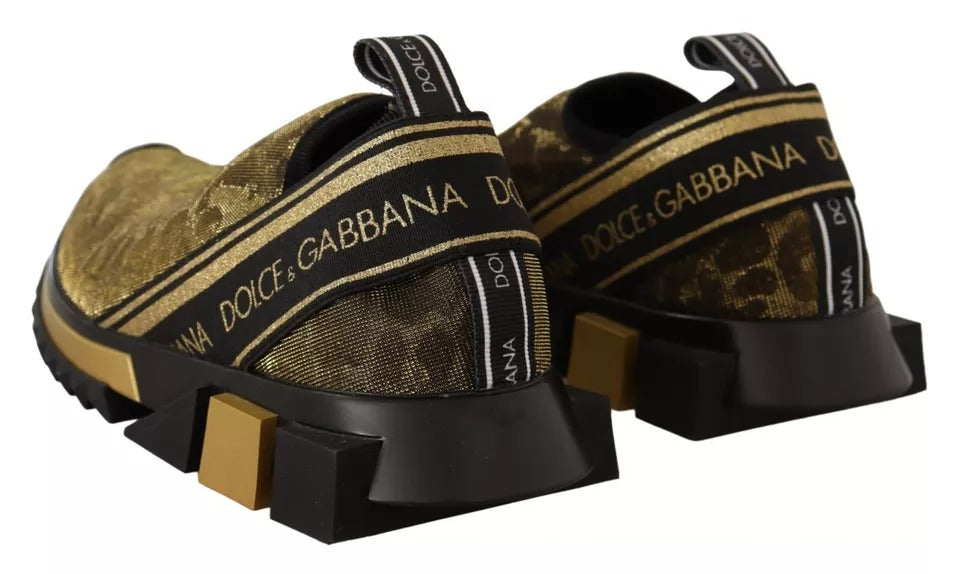 Dolce & Gabbana Gold Glitter Leopard Sorrento Sneakers Shoes - EU40.5/US10.5