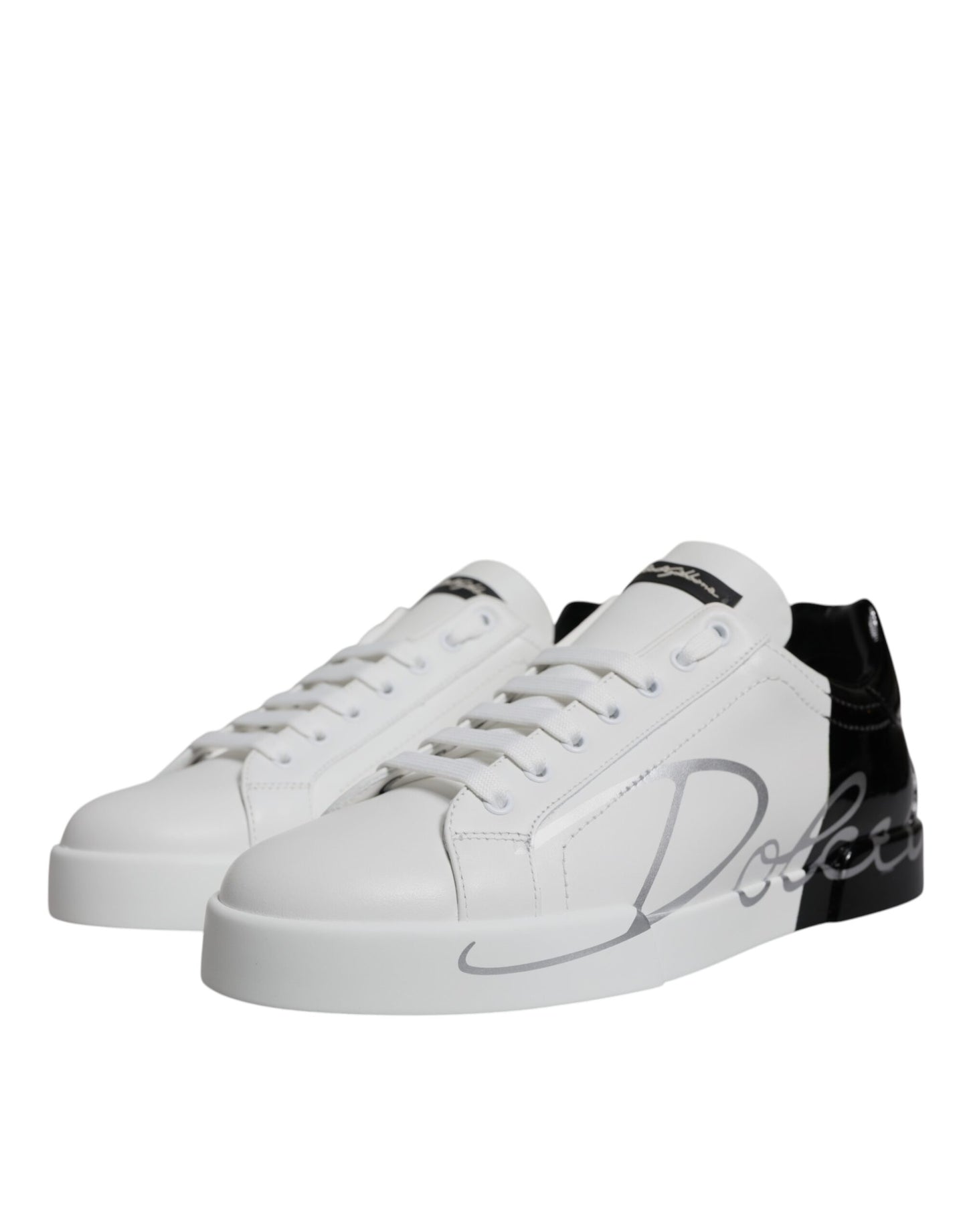 Dolce & Gabbana White Black Logo Portofino Sneaker Shoes - EU 40.5 | US 7.5