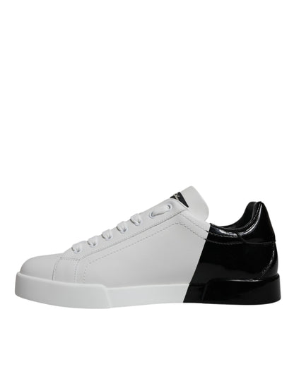 Dolce & Gabbana White Black Logo Portofino Sneaker Shoes - EU 40.5 | US 7.5