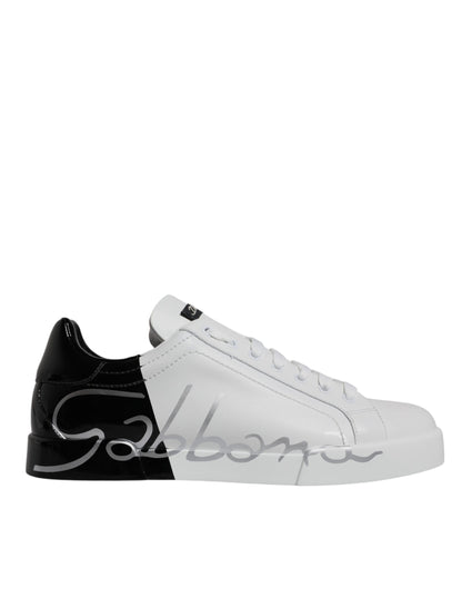 Dolce & Gabbana White Black Logo Portofino Sneaker Shoes - EU 40.5 | US 7.5