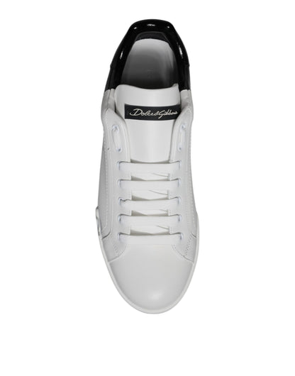 Dolce & Gabbana White Black Logo Portofino Sneaker Shoes - EU 40.5 | US 7.5