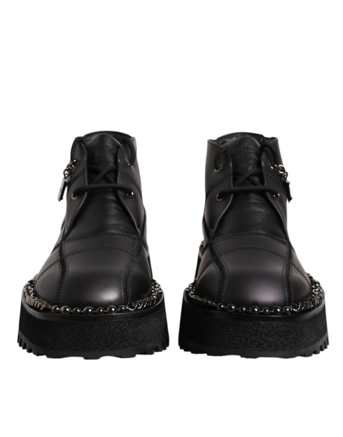 Dolce & Gabbana Black Leather Lace Up Ankle Boots Shoes - EU44/US11