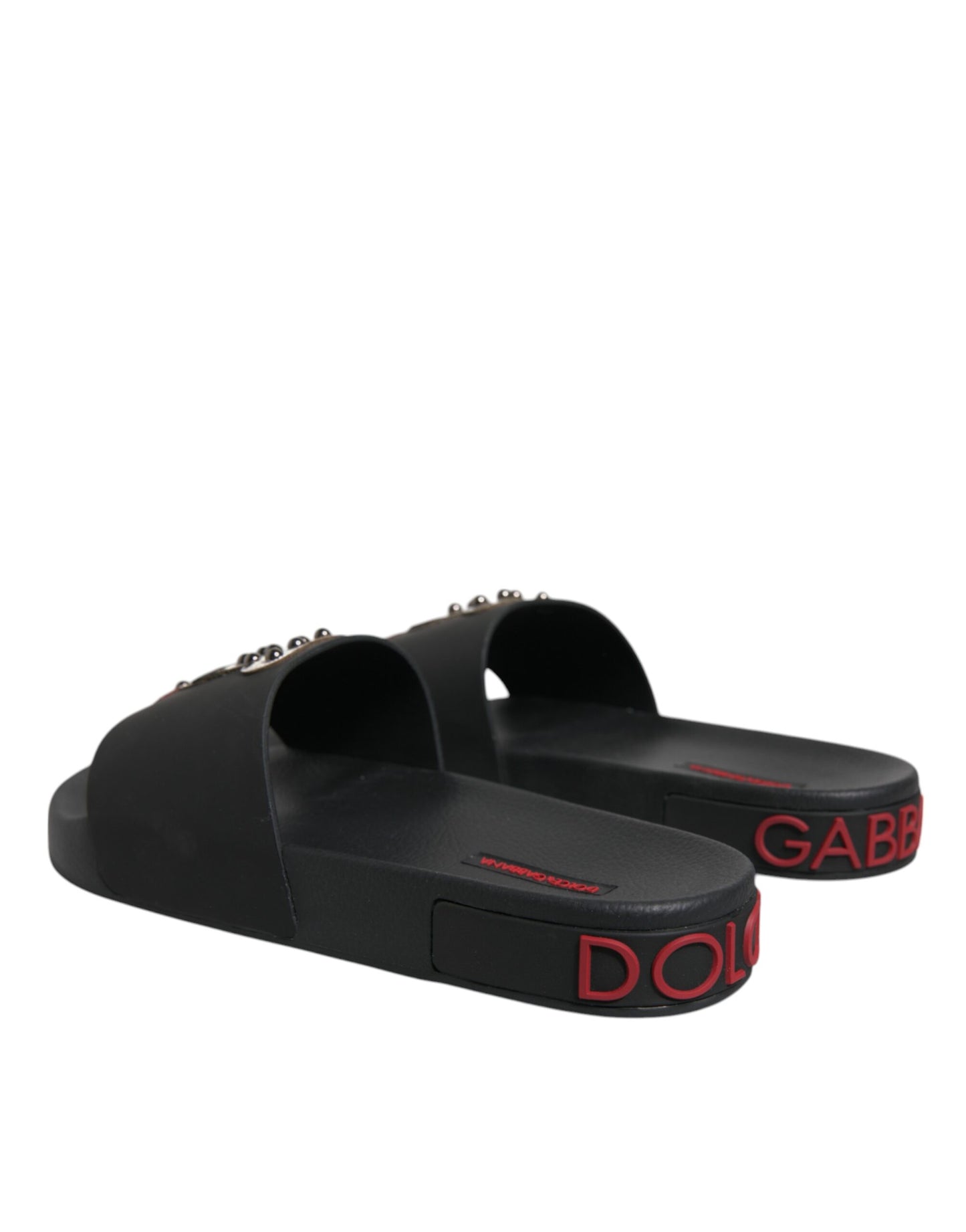 Dolce & Gabbana Black Leather Slides Sandals Beachwear Shoes - EU41/US8