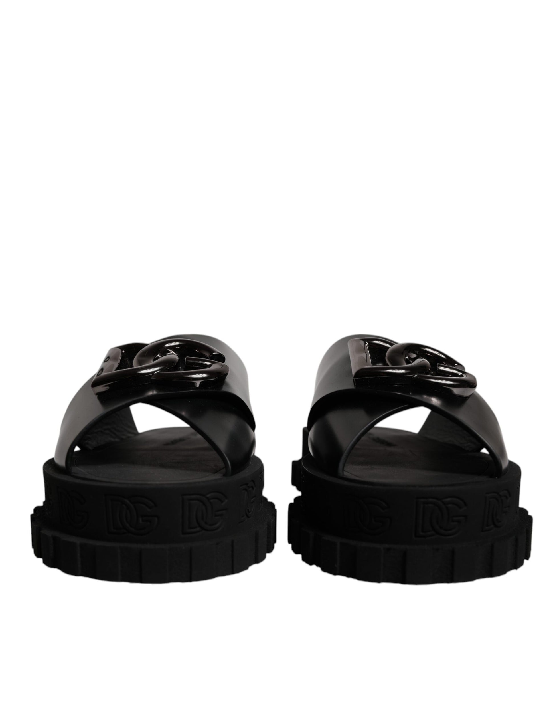 Dolce & Gabbana Black Leather DG Criss Cross Slides Sandals Shoes - EU39/US6