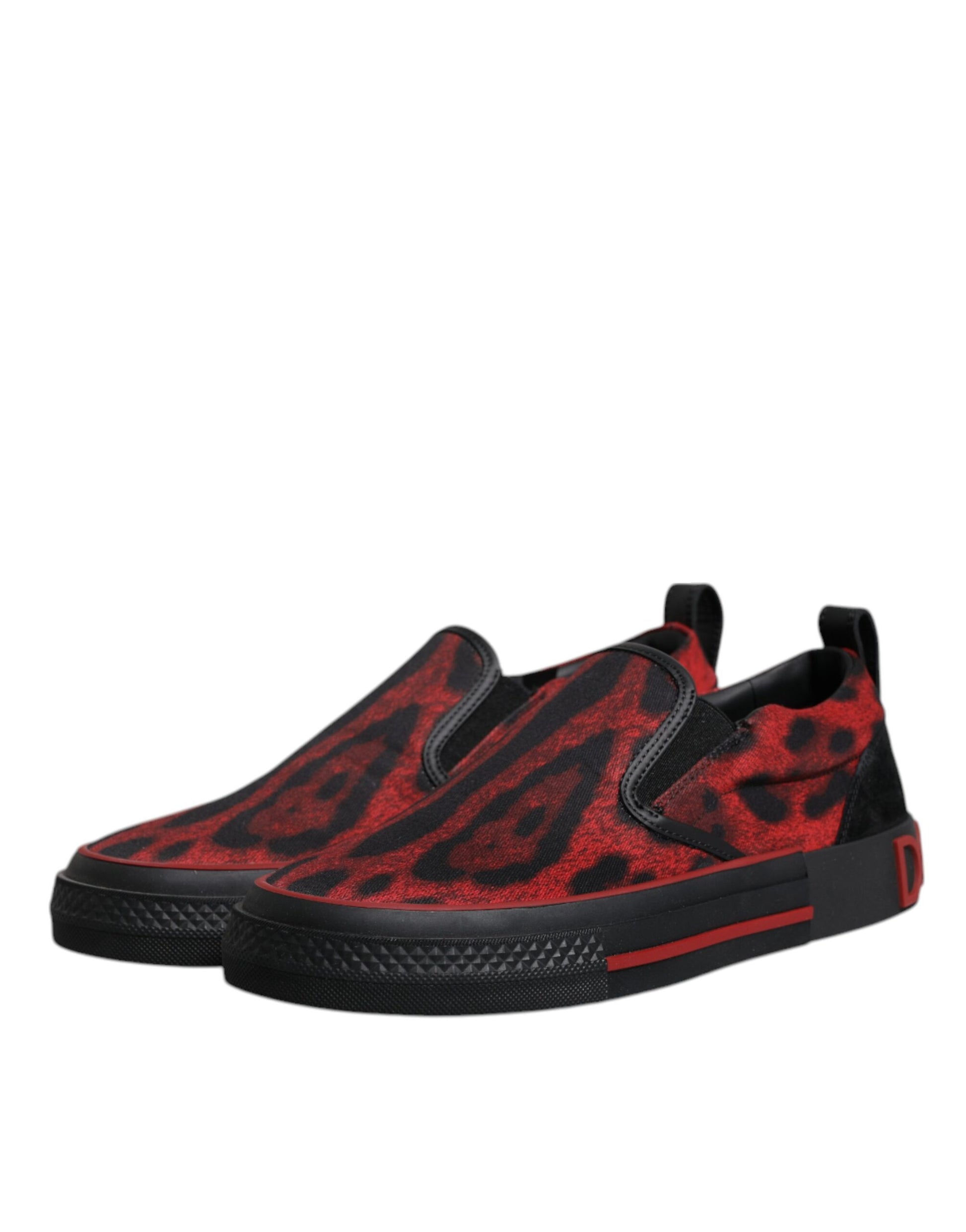 Dolce & Gabbana Red Black Leopard Cotton Men Low Top Sneakers Shoes - EU39/US6