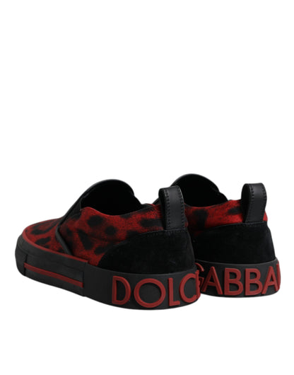 Dolce & Gabbana Red Black Leopard Cotton Men Low Top Sneakers Shoes - EU39/US6