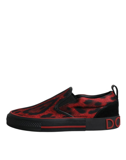 Dolce & Gabbana Red Black Leopard Cotton Men Low Top Sneakers Shoes - EU39/US6