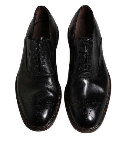 Dolce & Gabbana Black Leather Lace Up Men Derby Formal Shoes - EU42/US9