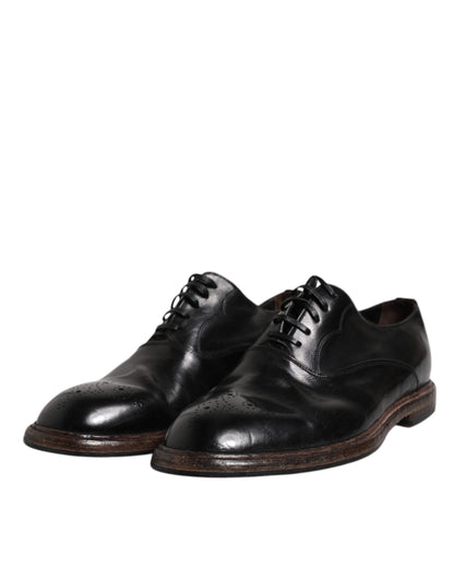 Dolce & Gabbana Black Leather Lace Up Men Derby Formal Shoes - EU42/US9