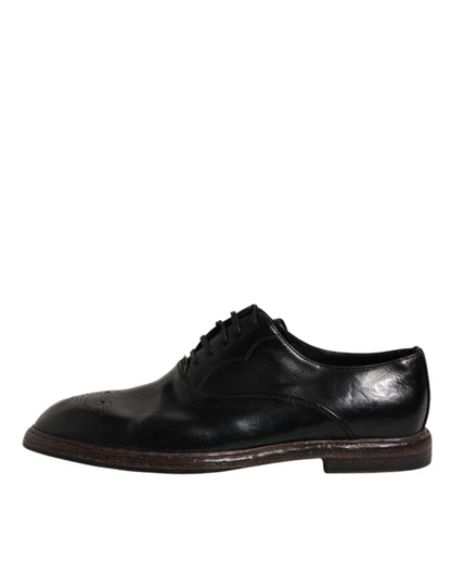 Dolce & Gabbana Black Leather Lace Up Men Derby Formal Shoes - EU42/US9