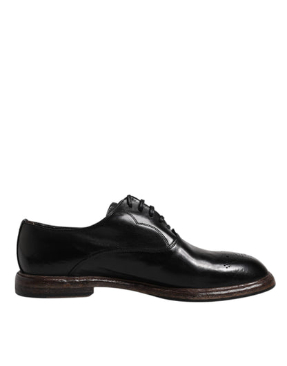 Dolce & Gabbana Black Leather Lace Up Men Derby Formal Shoes - EU42/US9