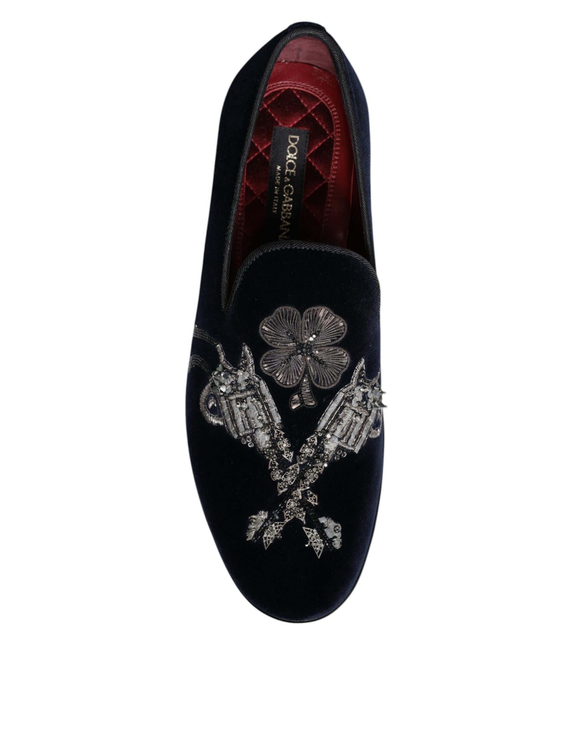 Dolce & Gabbana Black Velvet Floral Gun Loafers Dress Shoes - EU41/US8