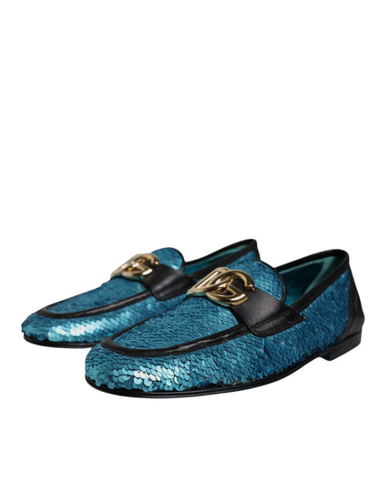 Dolce & Gabbana Blue Sequined Loafers Formal Dress Shoes - EU39/US6