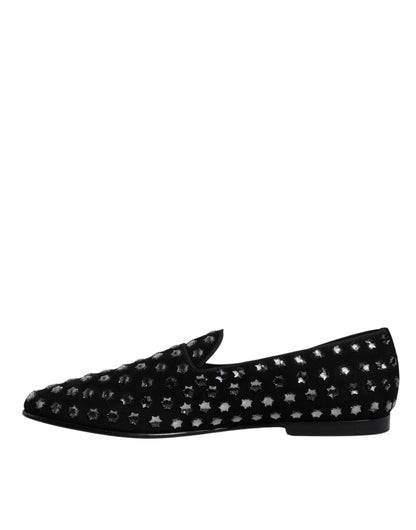 Dolce & Gabbana Black Crystal Embellished Loafers Dress Shoes - EU43/US10