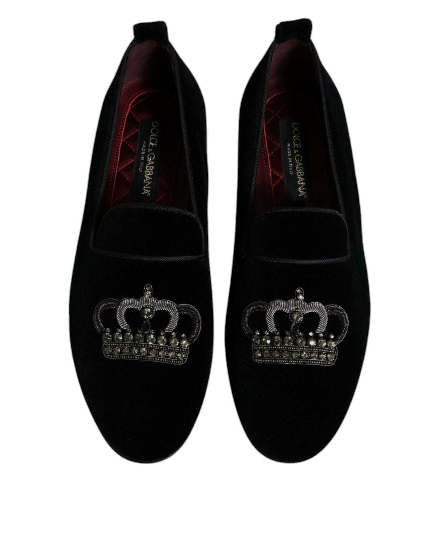 Dolce & Gabbana Black Velvet Crystal Crown Loafers Formal Dress Shoes - EU39/US6