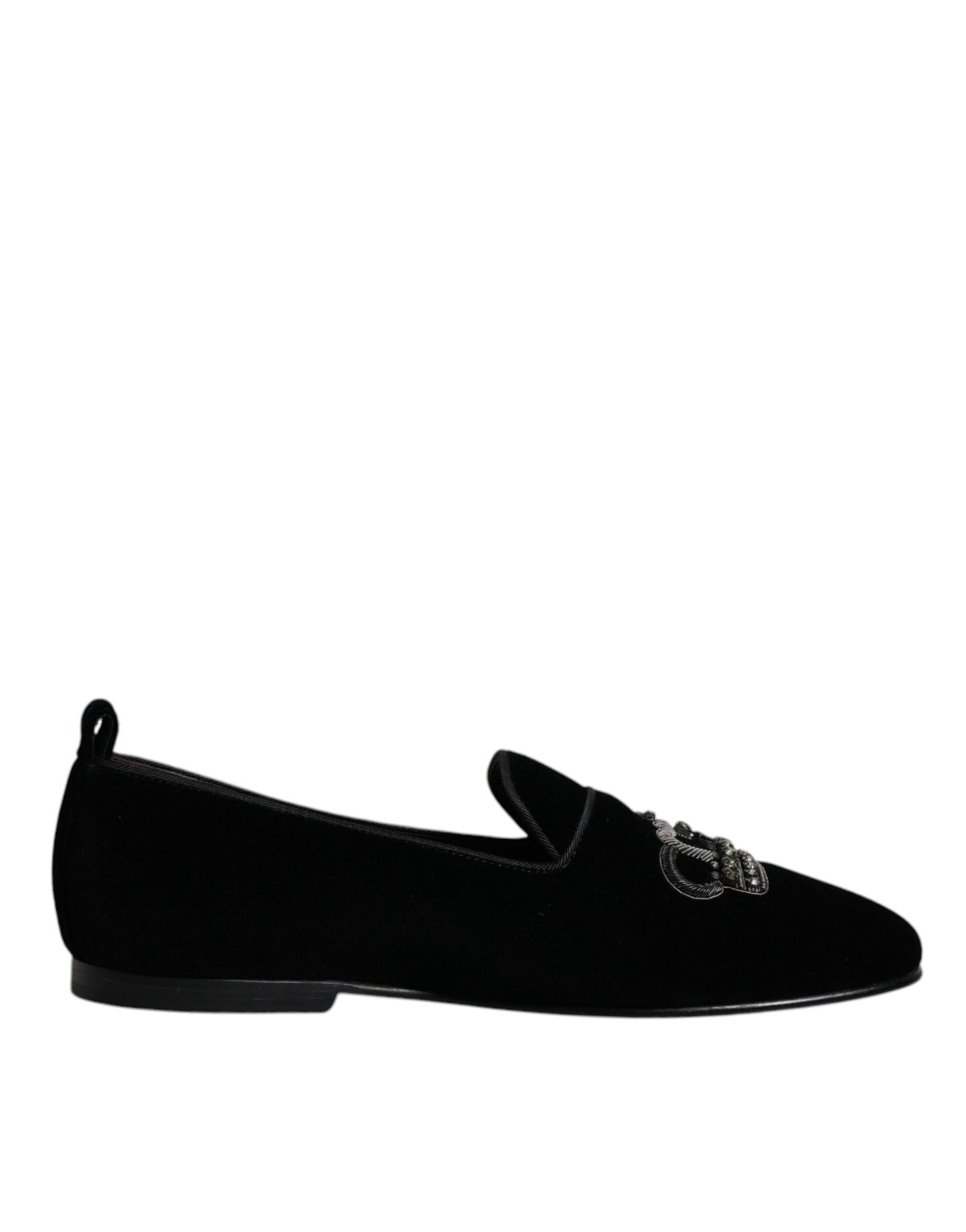 Dolce & Gabbana Black Velvet Crystal Crown Loafers Formal Dress Shoes - EU39/US6