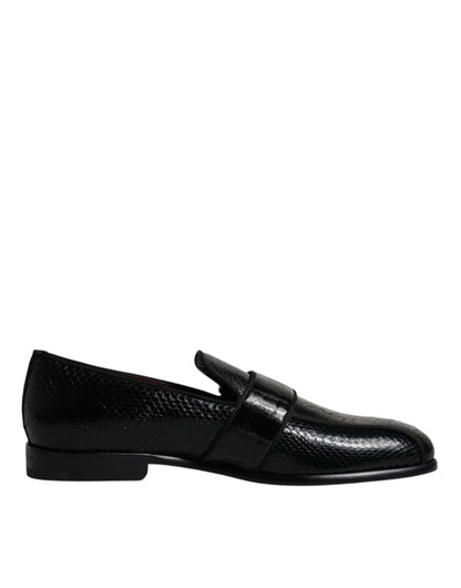 Dolce & Gabbana Black Exotic Leather DG Logo Loafers Formal Dress Shoes